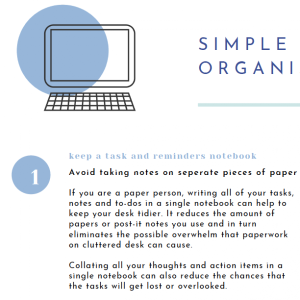 Guide to maintain an organised workspace at home close up - The Organising Bee